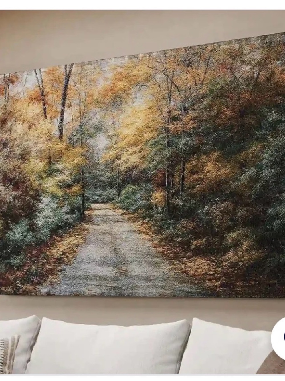 Autumn Forest Path Wall Art Tapestry in Yellow and Green
